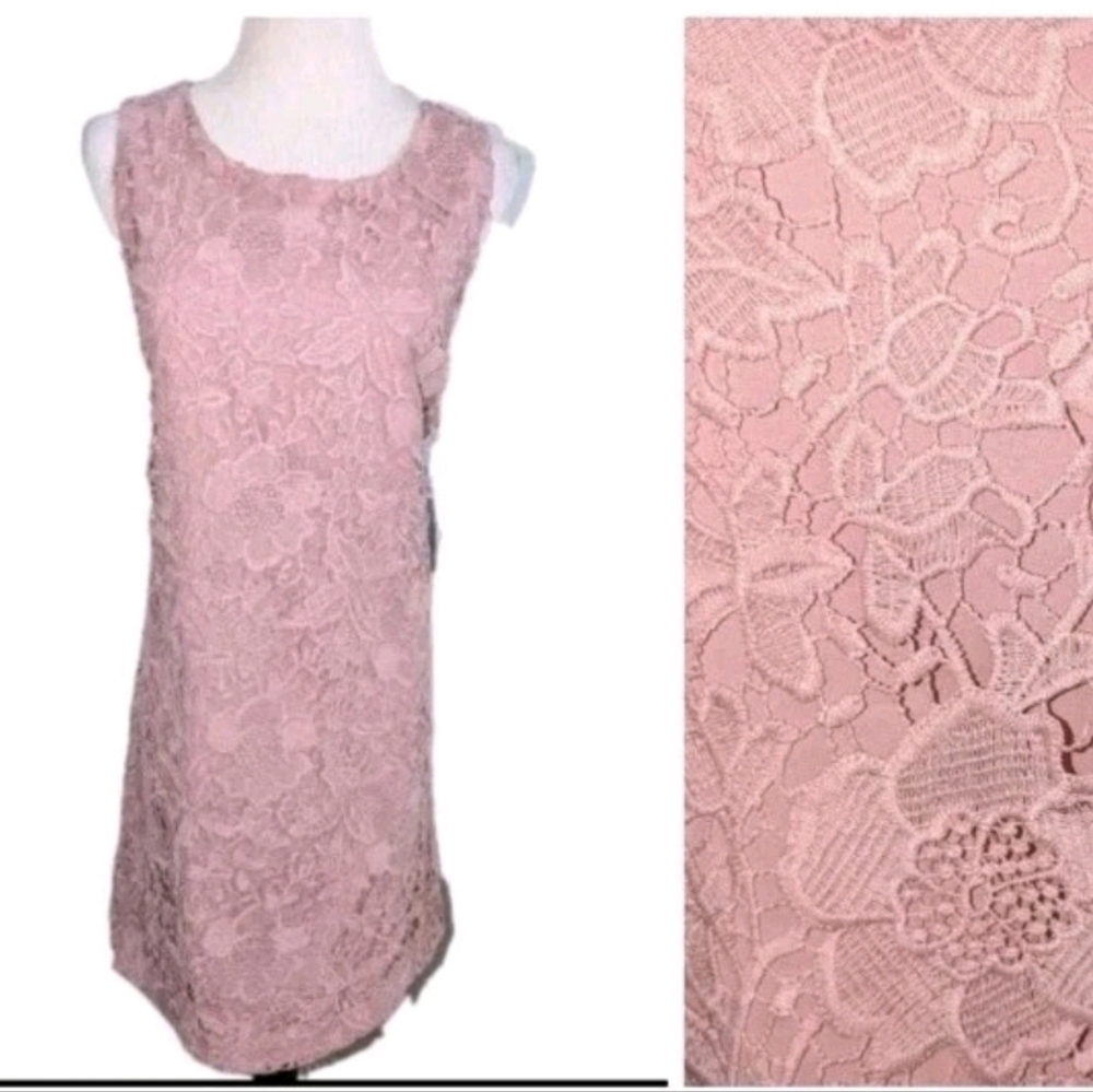 Nwt CeCe Rose Pearl Women's Lace Shift Dress Sleeveless Pink romantic  Size 12